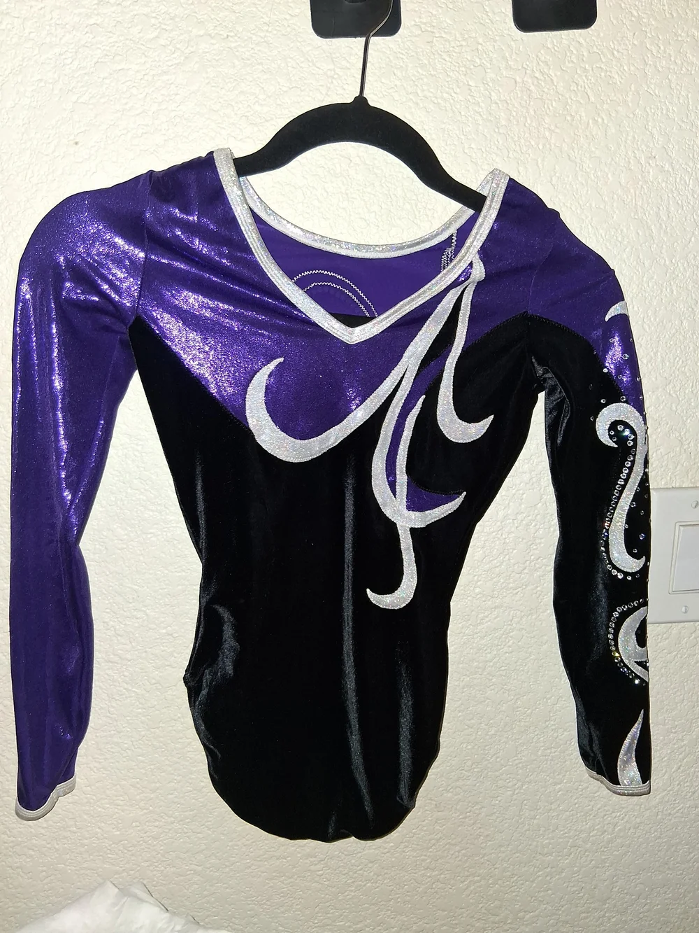 GK Elite Gymnastics Competition Leotard Purple Black Rhinestone AXS